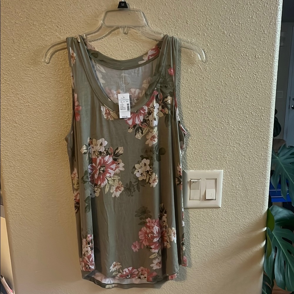 Maurices Green Relaxed Tank Top with Floral Print